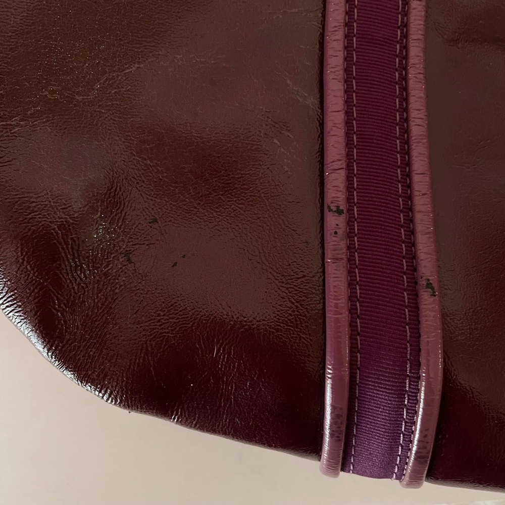Coach Poppy Patent Leather Op Art Glam Tote Purple/Burgundy Hand Bag - Picture 16 of 16